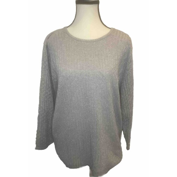 VTG Women’s Alfred Dunner SILVER SPARKLY Long Patterned Sleeve Sweater Large NWT - Picture 1 of 8
